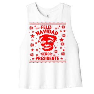 Feliz Navidad Senor President Donald Trump Women's Racerback Cropped Tank