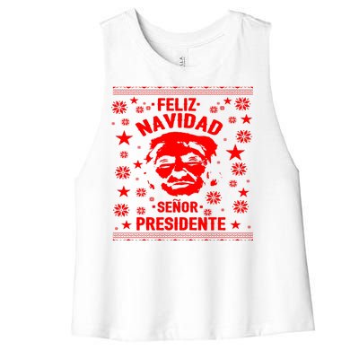 Feliz Navidad Senor President Donald Trump Women's Racerback Cropped Tank