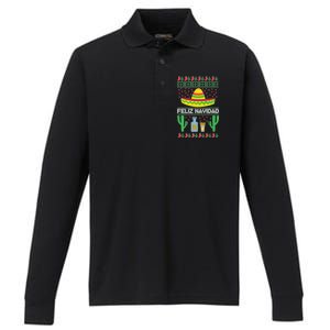 Feliz Navidad Ugly Christmas Performance Long Sleeve Polo