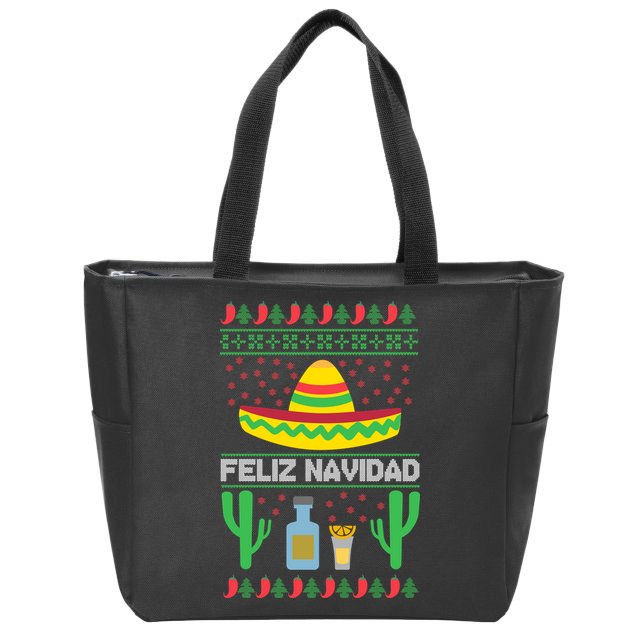 Feliz Navidad Ugly Christmas Zip Tote Bag
