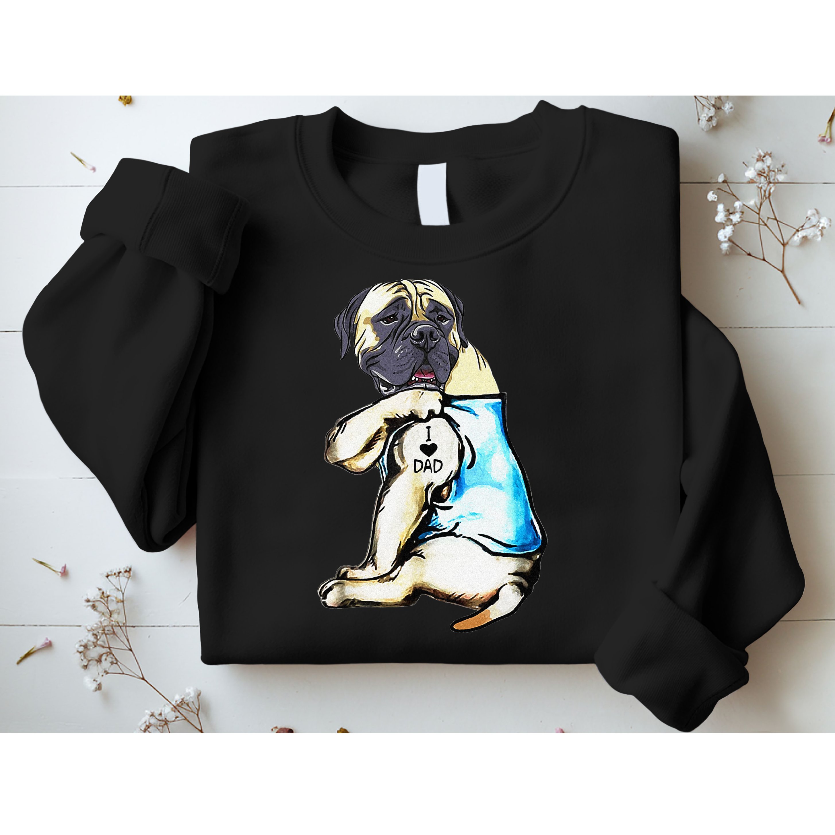 Funny English Mastiff Dog I Love Dad Tattoo English Mastiff Sweatshirt