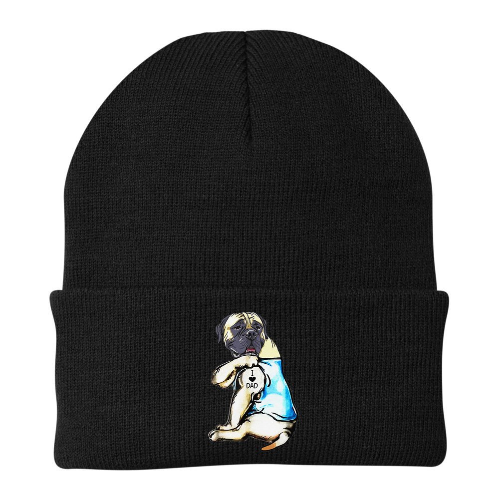 Funny English Mastiff Dog I Love Dad Tattoo English Mastiff Beanie