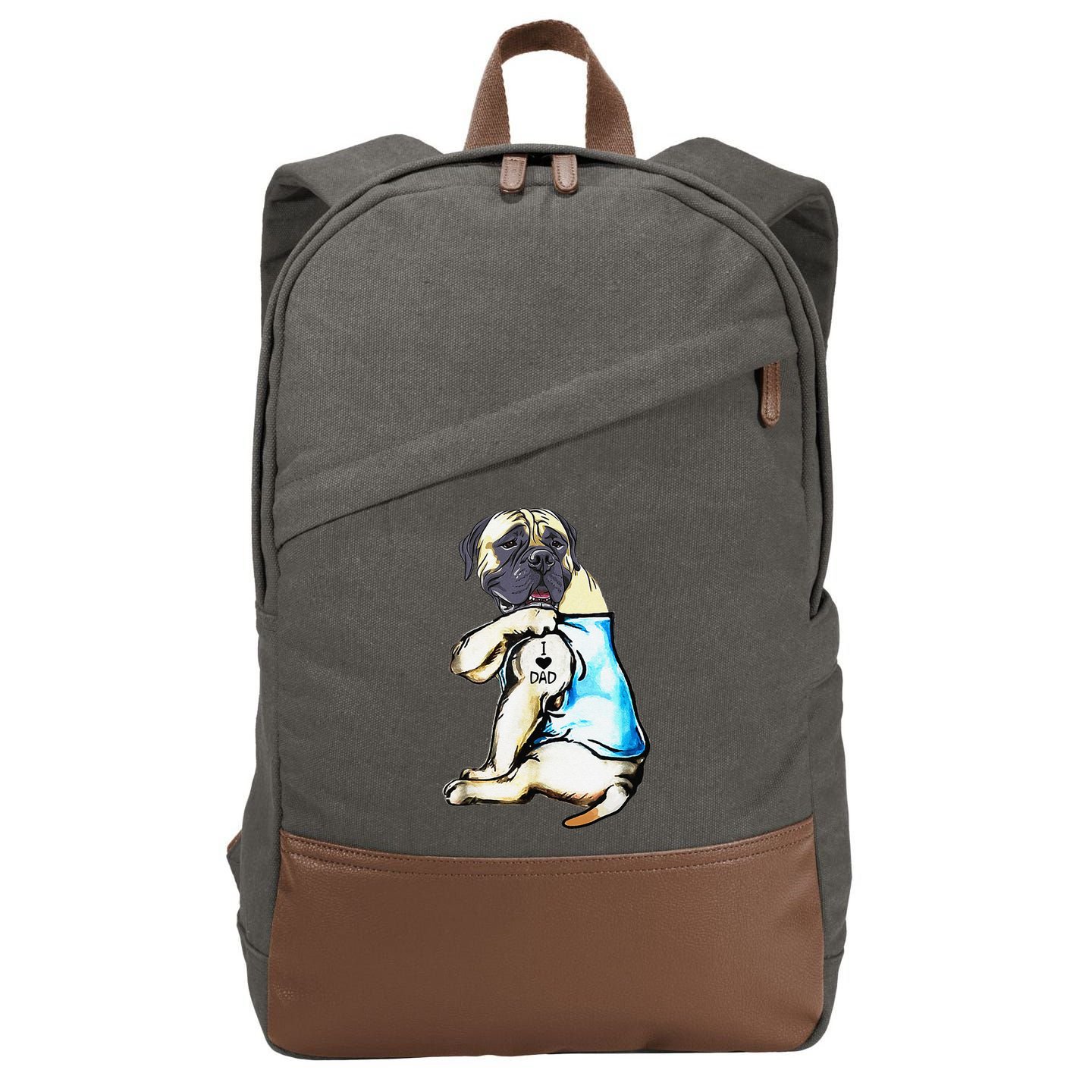 Funny English Mastiff Dog I Love Dad Tattoo English Mastiff Cotton Canvas Backpack
