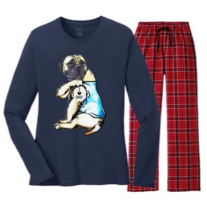 Funny English Mastiff Dog I Love Dad Tattoo English Mastiff Women's Long Sleeve Flannel Pajama Set 