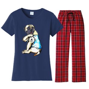 Funny English Mastiff Dog I Love Dad Tattoo English Mastiff Women's Flannel Pajama Set