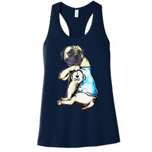 Funny English Mastiff Dog I Love Dad Tattoo English Mastiff Women's Racerback Tank