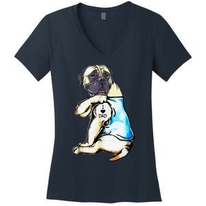 Funny English Mastiff Dog I Love Dad Tattoo English Mastiff Women's V-Neck T-Shirt