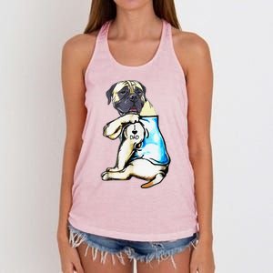 Funny English Mastiff Dog I Love Dad Tattoo English Mastiff Women's Knotted Racerback Tank