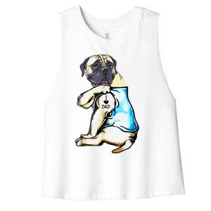 Funny English Mastiff Dog I Love Dad Tattoo English Mastiff Women's Racerback Cropped Tank