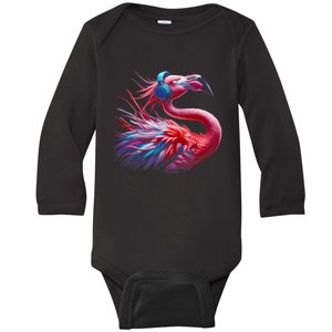 Flamingo Enjoying Music Headphone Birthday Christmas Baby Long Sleeve Bodysuit