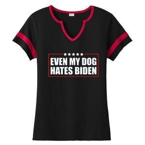 Funny Even My Dog Hates Biden Sarcastic Political Joke Ladies Halftime Notch Neck Tee