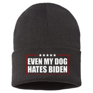 Funny Even My Dog Hates Biden Sarcastic Political Joke Sustainable Knit Beanie