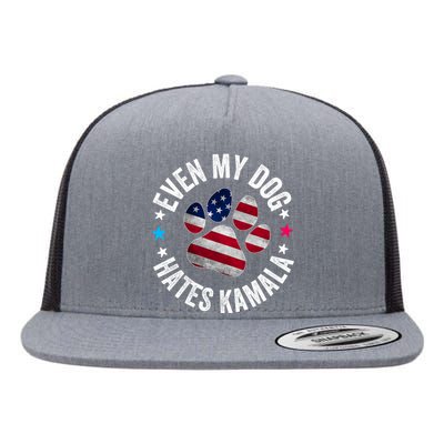 Funny Even My Dog Hates Kamala Anti Harris Usa Flag 2024 Flat Bill Trucker Hat