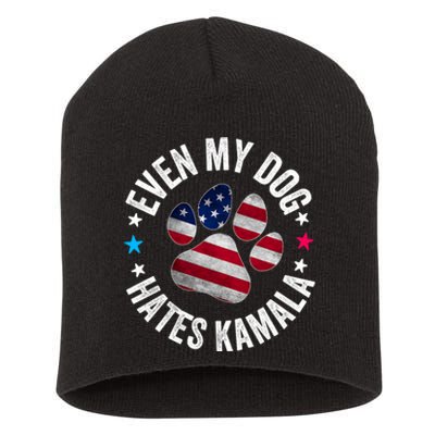 Funny Even My Dog Hates Kamala Anti Harris Usa Flag 2024 Short Acrylic Beanie