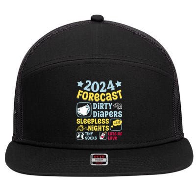 Forecast Expectant Mom To Be 2024 Soon Dad Baby Shower 7 Panel Mesh Trucker Snapback Hat