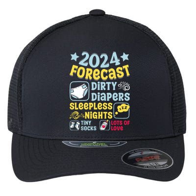 Forecast Expectant Mom To Be 2024 Soon Dad Baby Shower Flexfit Unipanel Trucker Cap