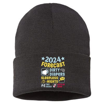 Forecast Expectant Mom To Be 2024 Soon Dad Baby Shower Sustainable Knit Beanie