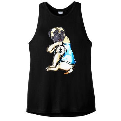 Funny English Mastiff Dog I Love Dad Tattoo English Mastiff Ladies PosiCharge Tri-Blend Wicking Tank