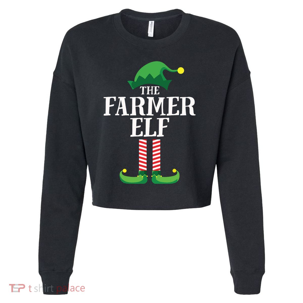 Farmer Elf Matching Family Group Christmas Party Cropped Pullover Crew