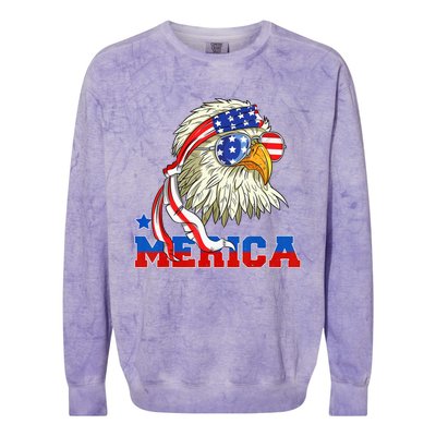 Funny Eagle Mullet Sunglasses Merica 4th Of July USA American Flag Colorblast Crewneck Sweatshirt