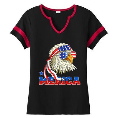 Funny Eagle Mullet Sunglasses Merica 4th Of July USA American Flag Ladies Halftime Notch Neck Tee