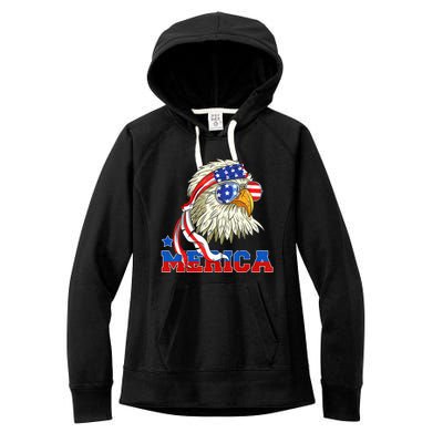 Funny Eagle Mullet Sunglasses Merica 4th Of July USA American Flag Women's Fleece Hoodie