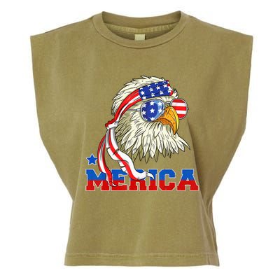 Funny Eagle Mullet Sunglasses Merica 4th Of July USA American Flag Garment-Dyed Women's Muscle Tee