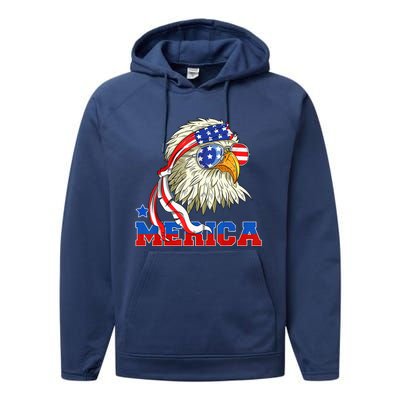 Funny Eagle Mullet Sunglasses Merica 4th Of July USA American Flag Performance Fleece Hoodie