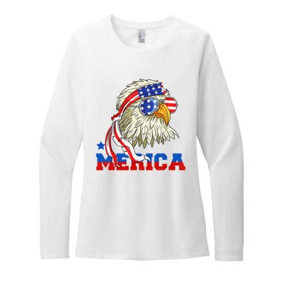 Funny Eagle Mullet Sunglasses Merica 4th Of July USA American Flag Womens CVC Long Sleeve Shirt