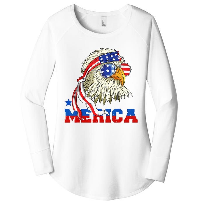 Funny Eagle Mullet Sunglasses Merica 4th Of July USA American Flag Women's Perfect Tri Tunic Long Sleeve Shirt