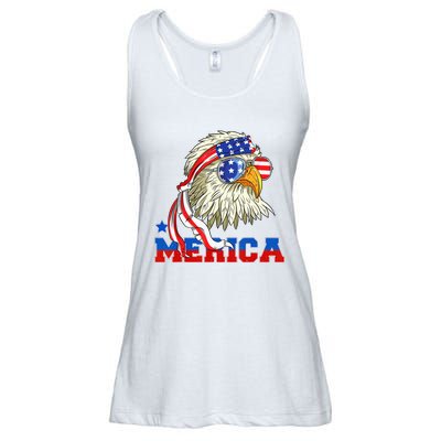 Funny Eagle Mullet Sunglasses Merica 4th Of July USA American Flag Ladies Essential Flowy Tank