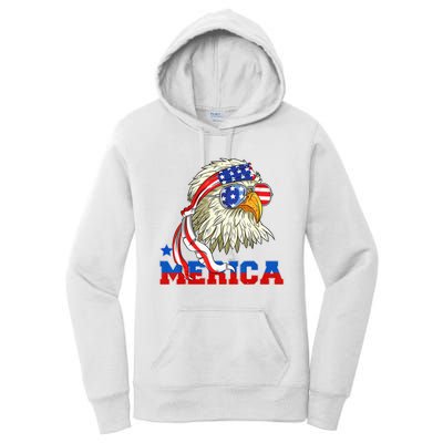 Funny Eagle Mullet Sunglasses Merica 4th Of July USA American Flag Women's Pullover Hoodie