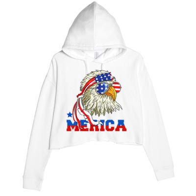 Funny Eagle Mullet Sunglasses Merica 4th Of July USA American Flag Crop Fleece Hoodie