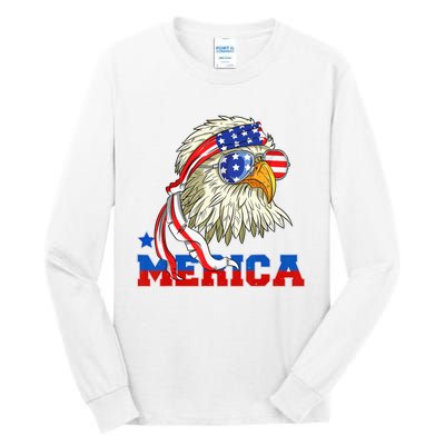 Funny Eagle Mullet Sunglasses Merica 4th Of July USA American Flag Tall Long Sleeve T-Shirt