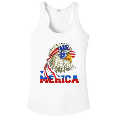 Funny Eagle Mullet Sunglasses Merica 4th Of July USA American Flag Ladies PosiCharge Competitor Racerback Tank