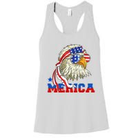 Funny Eagle Mullet Sunglasses Merica 4th Of July USA American Flag Women's Racerback Tank