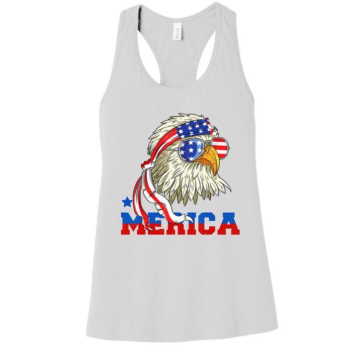 Funny Eagle Mullet Sunglasses Merica 4th Of July USA American Flag Women's Racerback Tank