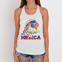 Funny Eagle Mullet Sunglasses Merica 4th Of July USA American Flag Women's Knotted Racerback Tank