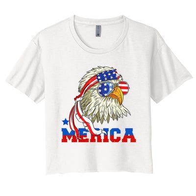 Funny Eagle Mullet Sunglasses Merica 4th Of July USA American Flag Women's Crop Top Tee