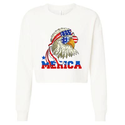 Funny Eagle Mullet Sunglasses Merica 4th Of July USA American Flag Cropped Pullover Crew