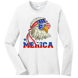 Funny Eagle Mullet Sunglasses Merica 4th Of July USA American Flag Ladies Long Sleeve Shirt