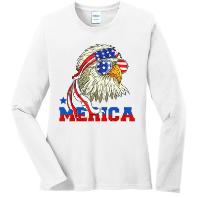 Funny Eagle Mullet Sunglasses Merica 4th Of July USA American Flag Ladies Long Sleeve Shirt