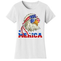 Funny Eagle Mullet Sunglasses Merica 4th Of July USA American Flag Women's T-Shirt