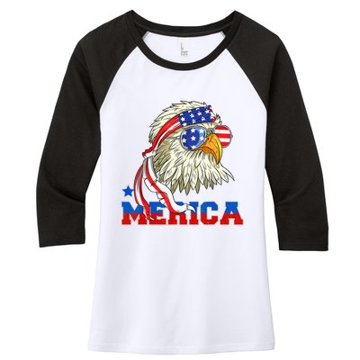 Funny Eagle Mullet Sunglasses Merica 4th Of July USA American Flag Women's Tri-Blend 3/4-Sleeve Raglan Shirt