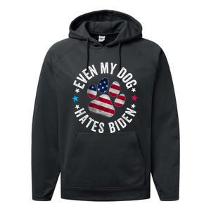 Funny Even My Dog Hates Biden Anti Joe Biden Usa Flag Performance Fleece Hoodie