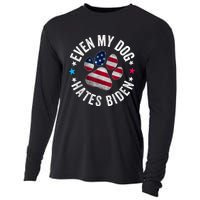 Funny Even My Dog Hates Biden Anti Joe Biden Usa Flag Cooling Performance Long Sleeve Crew