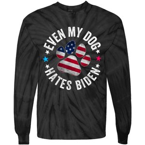 Funny Even My Dog Hates Biden Anti Joe Biden Usa Flag Tie-Dye Long Sleeve Shirt