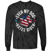 Funny Even My Dog Hates Biden Anti Joe Biden Usa Flag Tie-Dye Long Sleeve Shirt