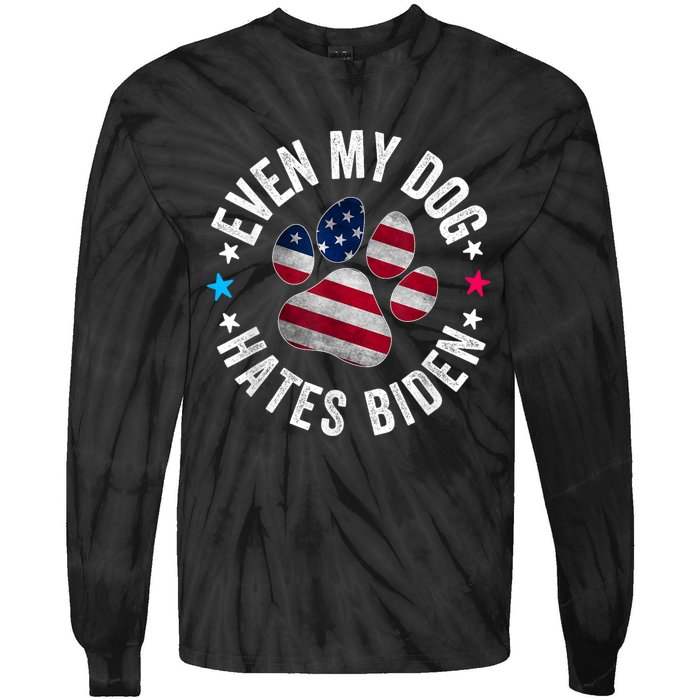 Funny Even My Dog Hates Biden Anti Joe Biden Usa Flag Tie-Dye Long Sleeve Shirt