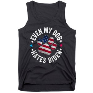 Funny Even My Dog Hates Biden Anti Joe Biden Usa Flag Tank Top